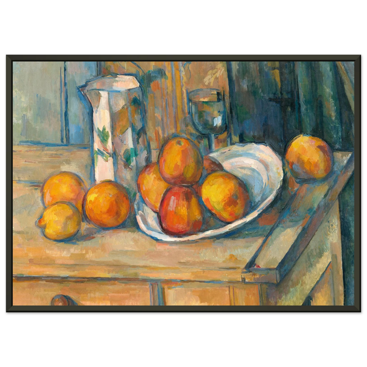 Tableau Nature morte, pot au lait et fruits — Paul Cézanne, tirage cadre noir | INKONAL