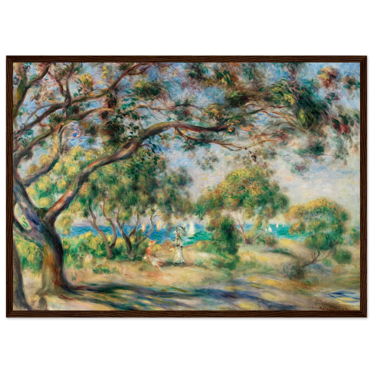 Tableau Paysage avec figures, environs de Cagnes — Pierre-Auguste Renoir, tirage cadre bois foncé | INKONAL