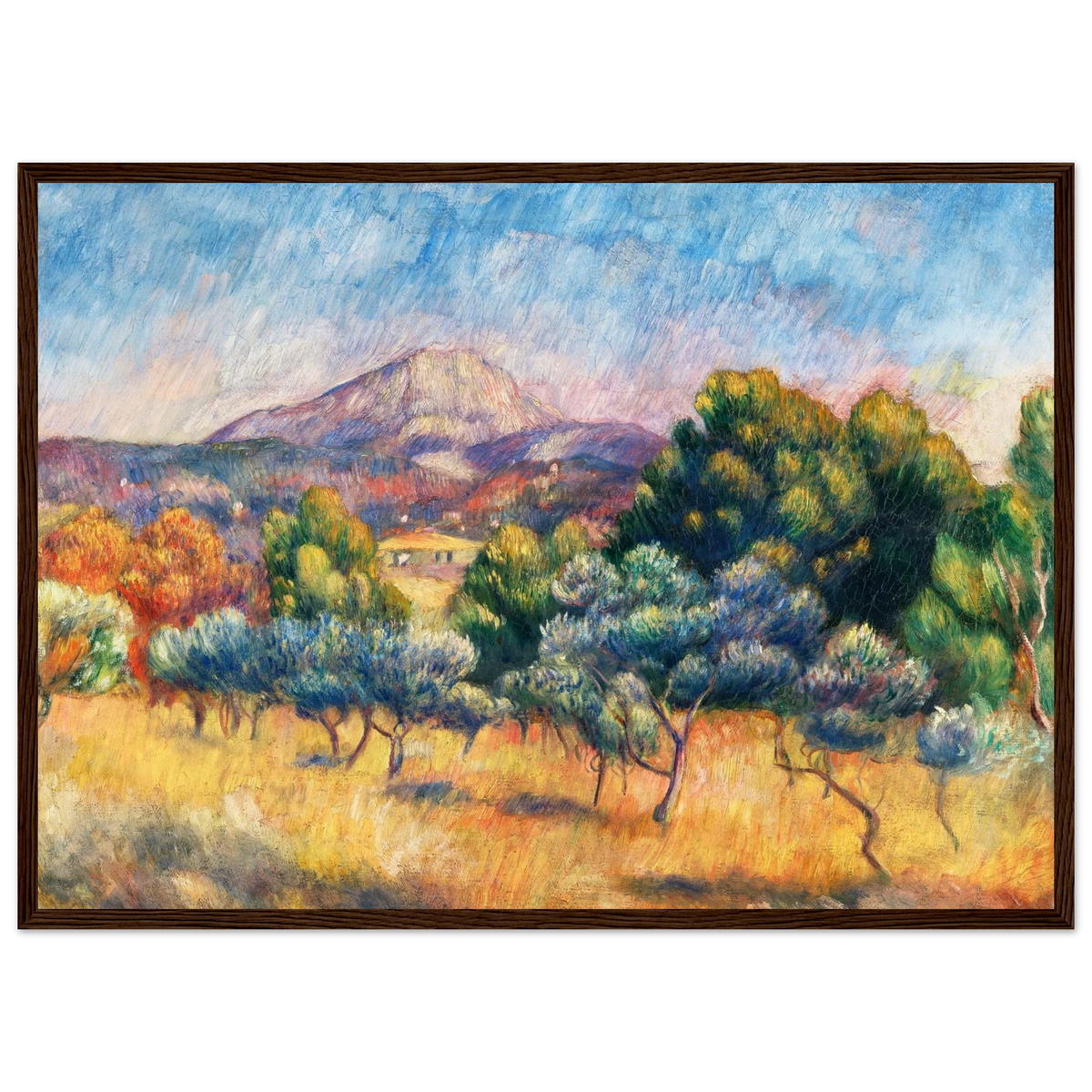 Tableau Paysage aux oliviers, environs de Cagnes — Pierre-Auguste Renoir, tirage cadre bois foncé | INKONAL