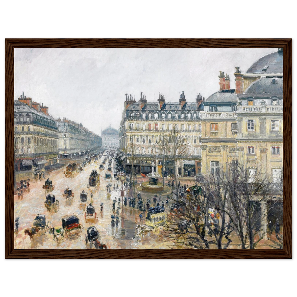 Tableau Place du Théâtre-Français, pluie — Camille Pissarro, tirage cadre bois foncé | INKONAL