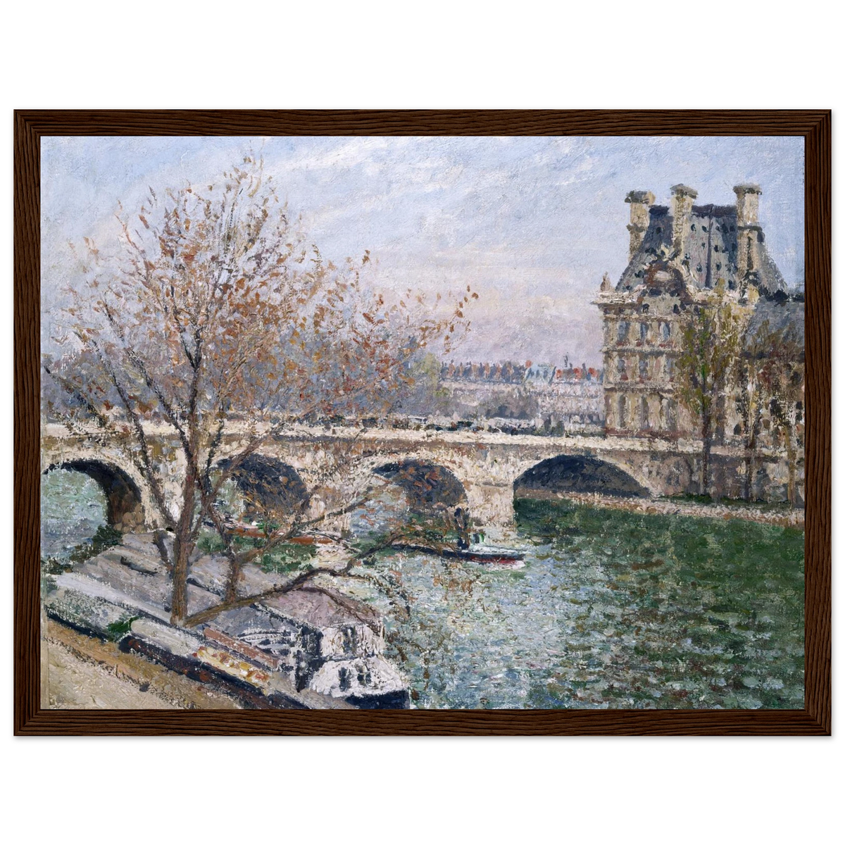 Tableau Pont Royal et pavillon de Flore — Camille Pissarro, tirage cadre bois foncé | INKONAL