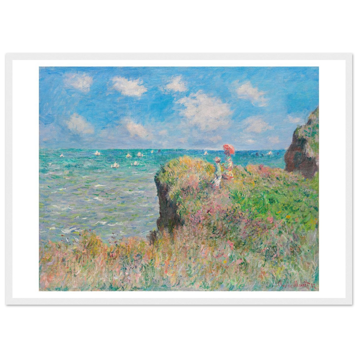 Tableau La Promenade sur la falaise, Pourville — Claude Monet, tirage cadre blanc | INKONAL