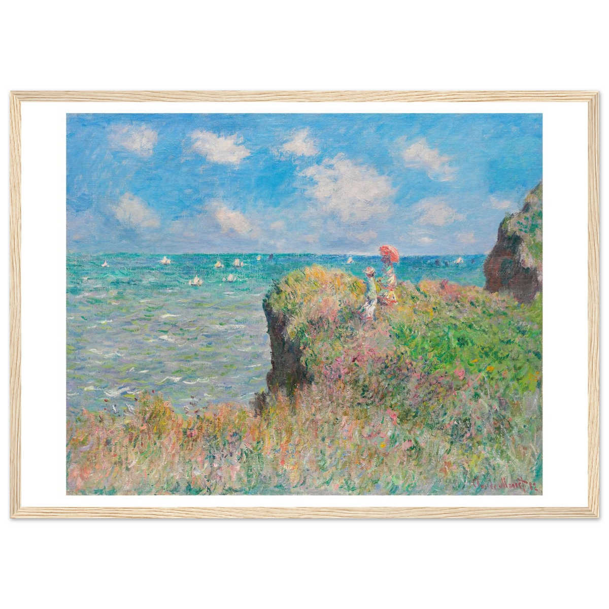 Tableau La Promenade sur la falaise, Pourville — Claude Monet, tirage cadre bois | INKONAL