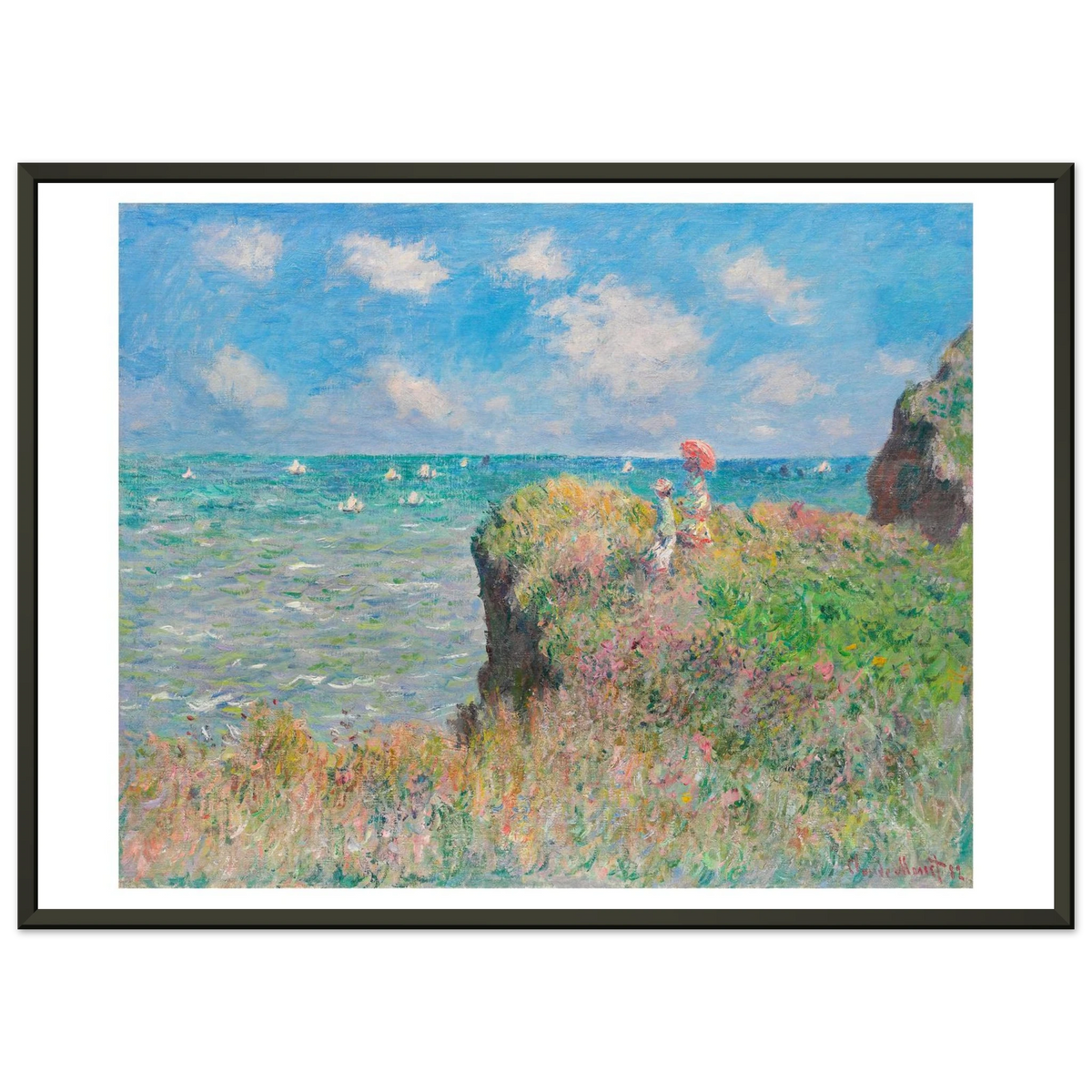 Tableau La Promenade sur la falaise, Pourville — Claude Monet, tirage cadre noir | INKONAL