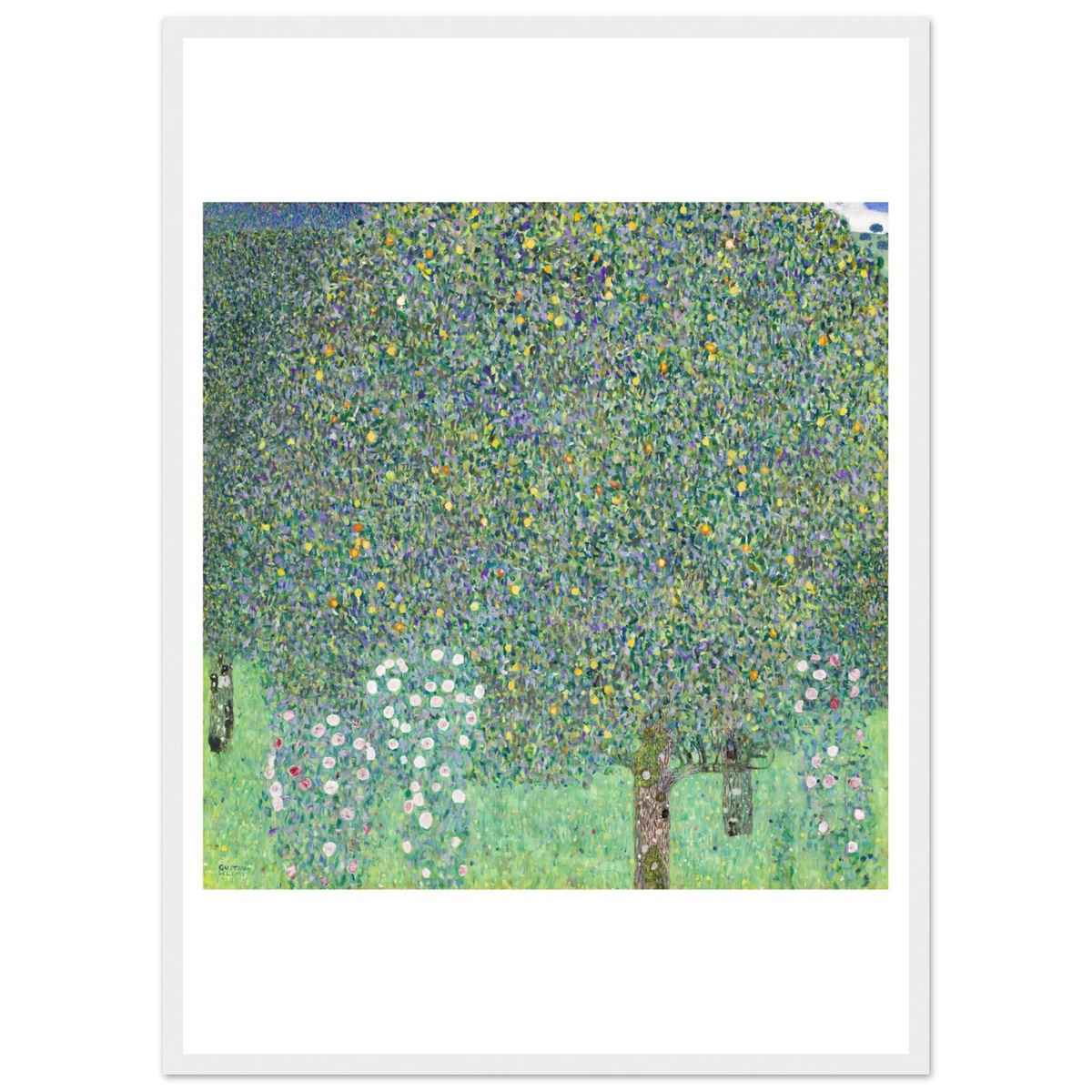 Tableau Rosiers sous les arbres — Gustav Klimt, tirage cadre blanc | INKONAL