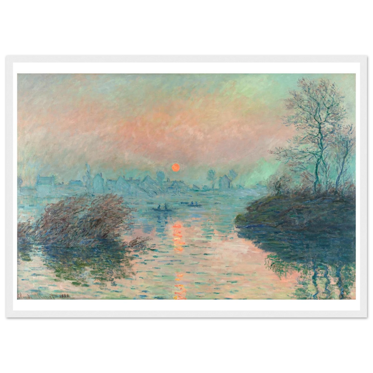 Tableau Soleil couchant sur la Seine à Lavacourt — Claude Monet, tirage cadre blanc | INKONAL