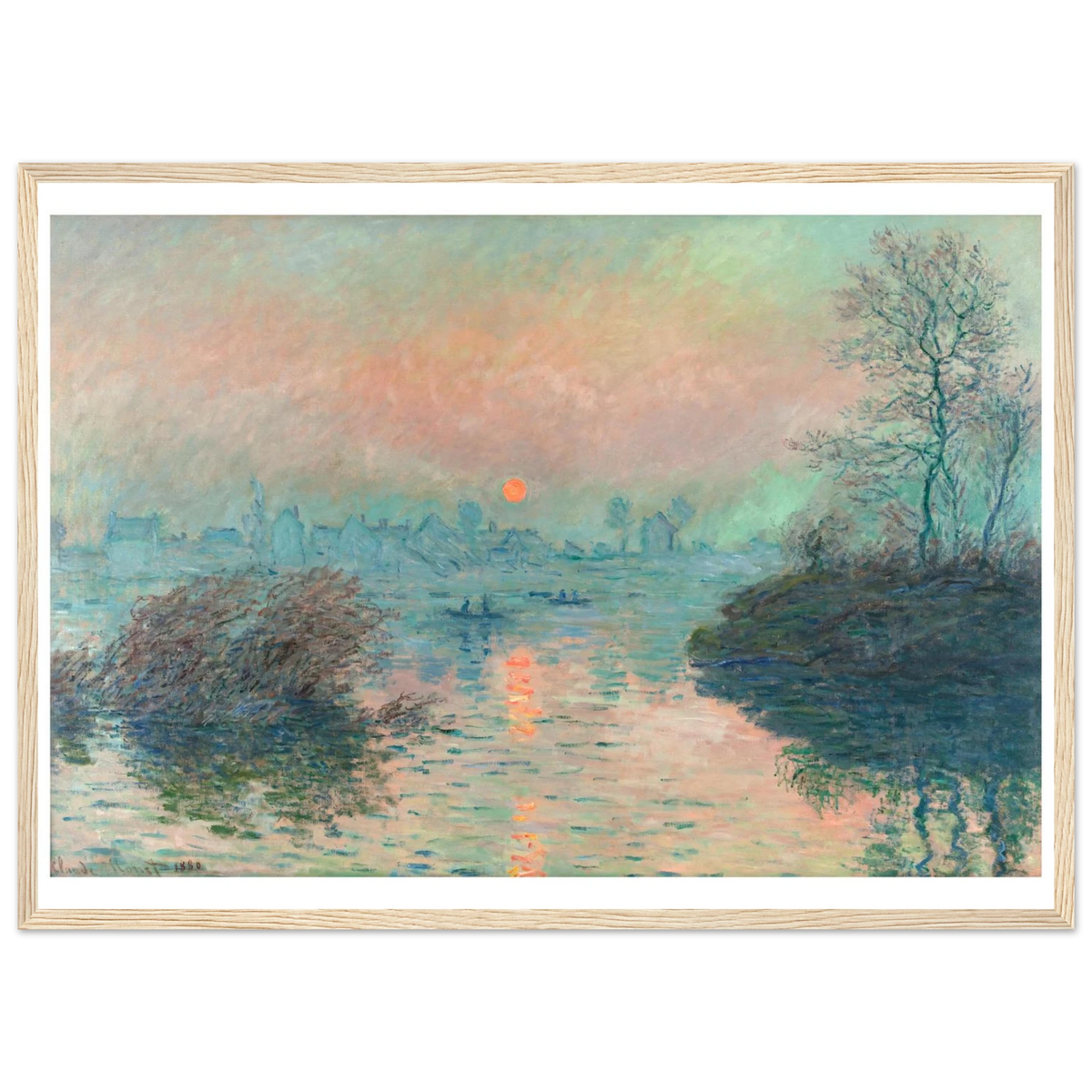 Tableau Soleil couchant sur la Seine à Lavacourt — Claude Monet, tirage cadre bois | INKONAL