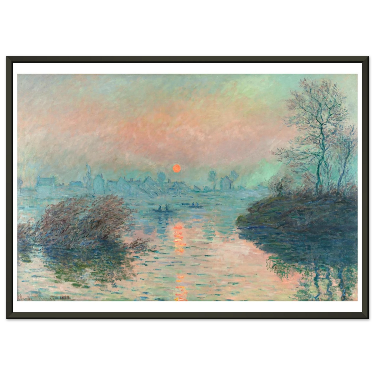 Tableau Soleil couchant sur la Seine à Lavacourt — Claude Monet, tirage cadre noir | INKONAL