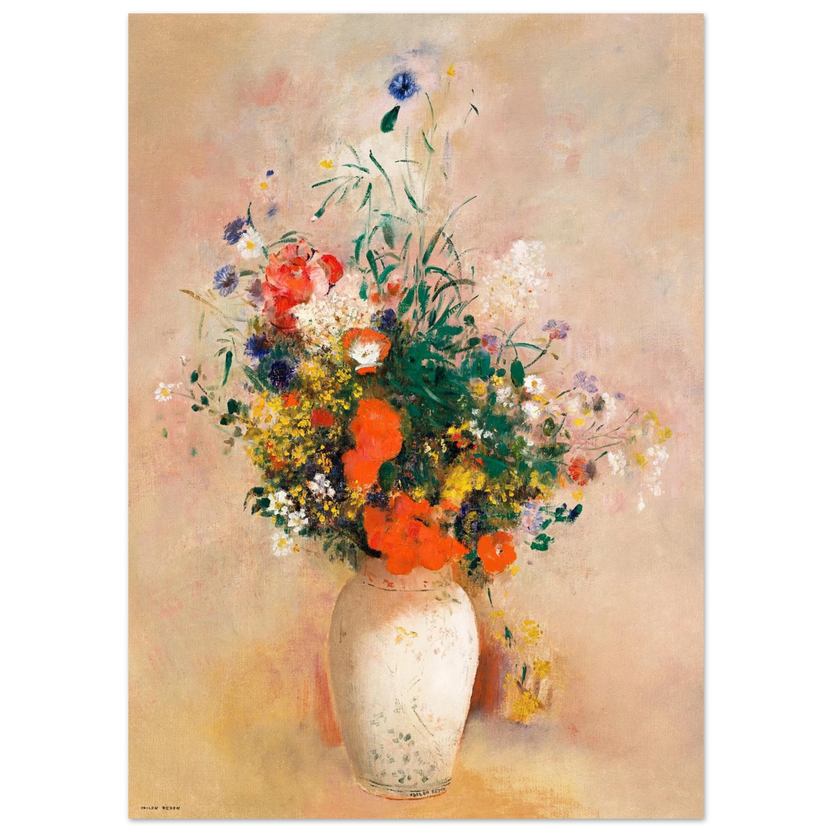 Tableau Vase de fleurs sur fond rose — Odilon Redon, tirage sans cadre | INKONAL
