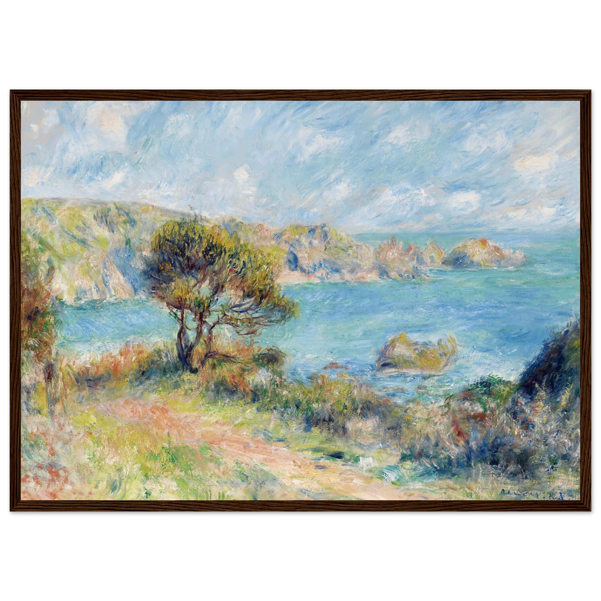 Tableau Vue de Guernesey — Pierre-Auguste Renoir, tirage cadre bois foncé | INKONAL