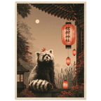 Poster Tanuki encadré (cadre bois) — esprit farceur près d'un sanctuaire japonais, affiche d'art INKONAL