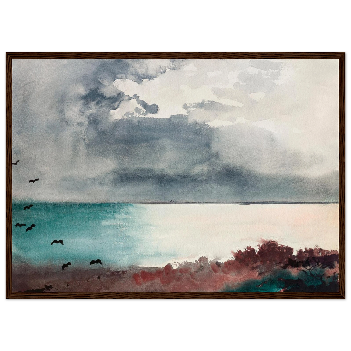 Tableau Tempête, côte du Maine — Winslow Homer, tirage cadre bois foncé | INKONAL
