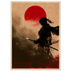 Poster Tombo encadré (cadre bois) — libellule posée sur la lame d'un samouraï, affiche d'art japonais INKONAL