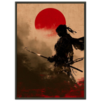 Poster Tombo encadré (cadre noir) — libellule posée sur la lame d'un samouraï, affiche d'art japonais INKONAL