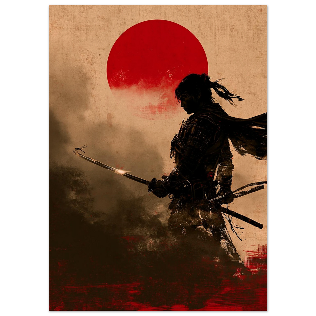 Poster Tombo sans cadre — libellule posée sur la lame d'un samouraï, affiche d'art japonais INKONAL
