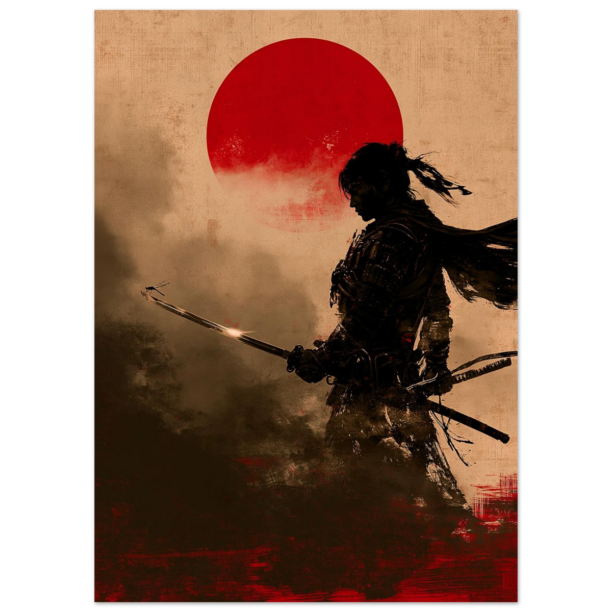 Poster Tombo sans cadre — libellule posée sur la lame d'un samouraï, affiche d'art japonais INKONAL