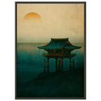Poster Torii — portique de bois rouge dressé seul dans la brume, affiche d'art japonais INKONAL