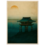Poster Torii — portique de bois rouge dressé seul dans la brume, affiche d'art japonais INKONAL