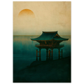 Poster Torii — portique de bois rouge dressé seul dans la brume, affiche d'art japonais INKONAL