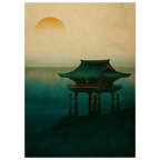 Poster Torii — portique de bois rouge dressé seul dans la brume, affiche d'art japonais INKONAL