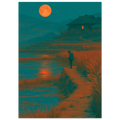 Poster Tsukimi sans cadre — voyageur face à la pleine lune entre les rizières, affiche d'art japonais INKONAL
