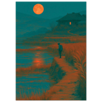 Poster Tsukimi sans cadre — voyageur face à la pleine lune entre les rizières, affiche d'art japonais INKONAL