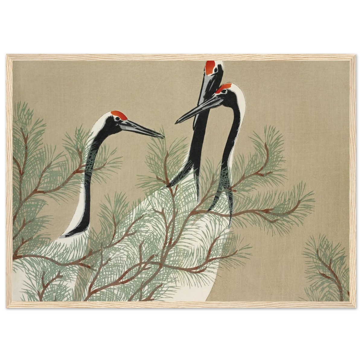 Tableau Grues — Kamisaka Sekka, tirage encadré cadre bois | INKONAL