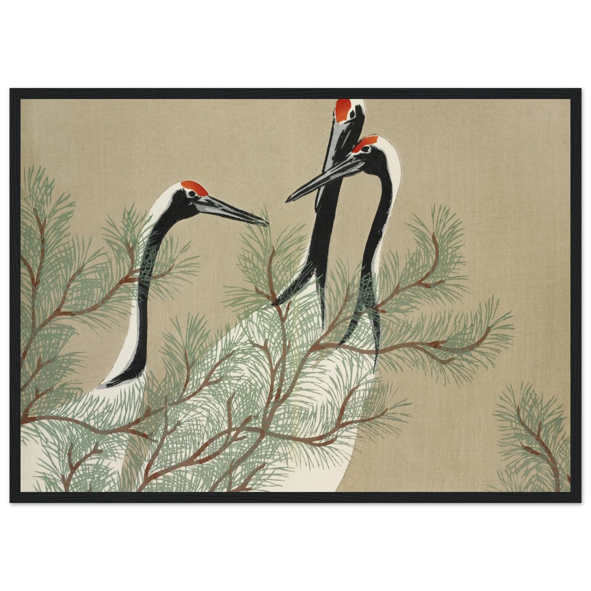 Tableau Grues — Kamisaka Sekka, tirage encadré cadre noir | INKONAL