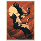 Poster Tsuru — deux grues en vol devant un disque de soleil, affiche d'art japonais INKONAL