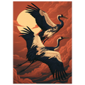Poster Tsuru — deux grues en vol devant un disque de soleil, affiche d'art japonais INKONAL