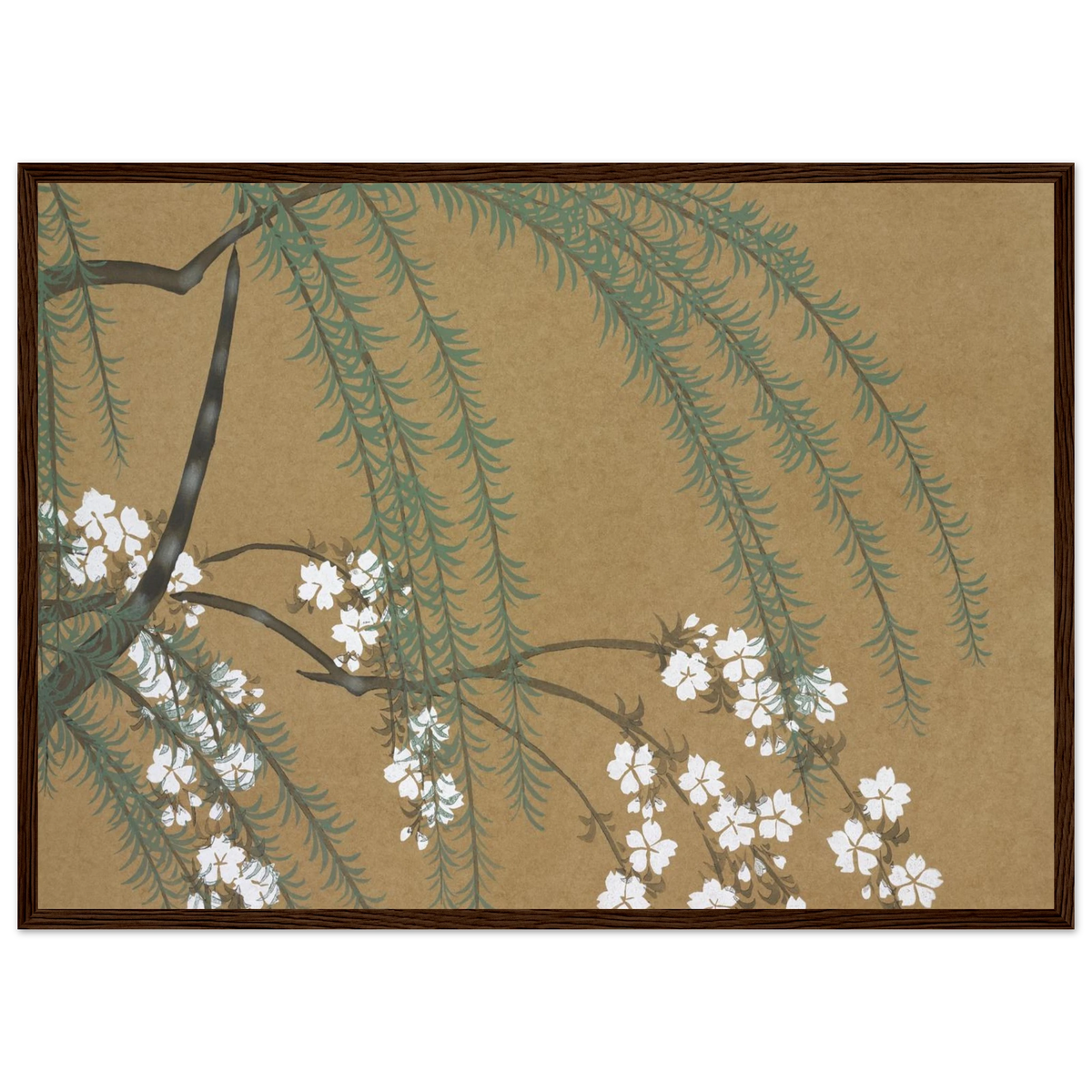 Estampe japonaise YANAGIZAKURA, Saule et cerisier — Kamisaka Sekka, tirage encadré cadre bois foncé | INKONAL