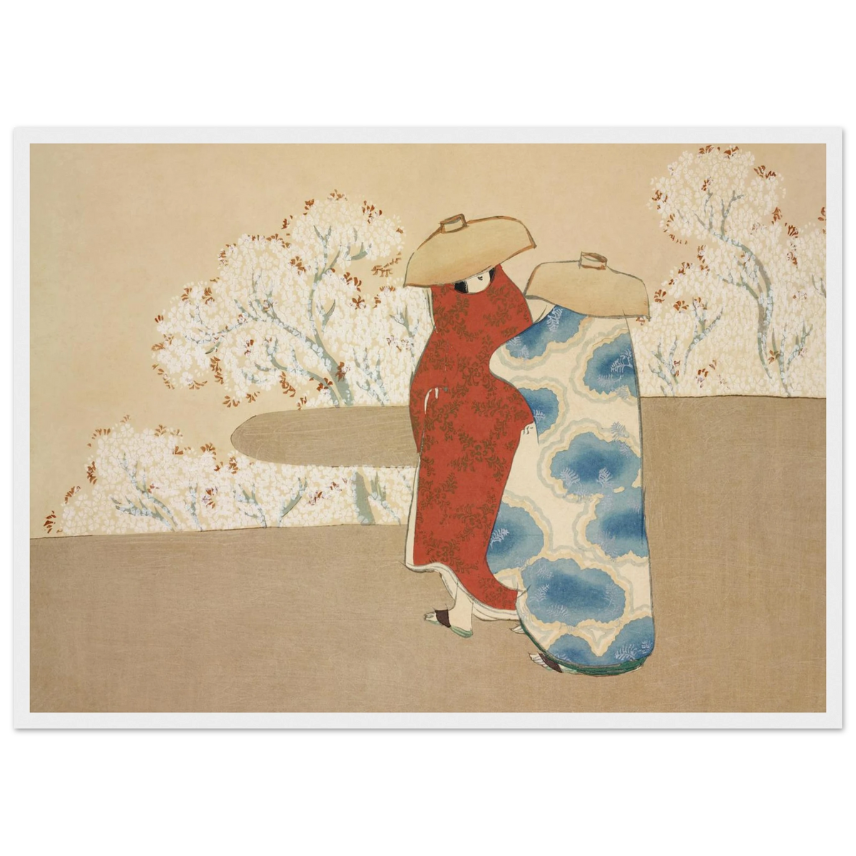 Estampe japonaise Yayoi, Le Troisième Mois — Kamisaka Sekka, tirage encadré cadre blanc | INKONAL