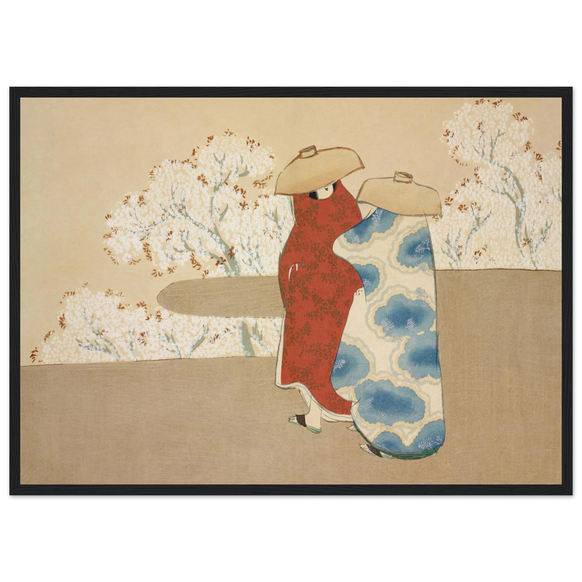 Estampe japonaise Yayoi, Le Troisième Mois — Kamisaka Sekka, tirage encadré cadre noir | INKONAL